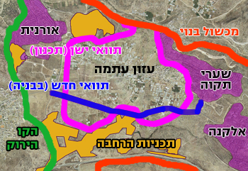 תצלום אוויר של הכפר עזון עתמה וסביבתו. מקור: עמותת במקום.