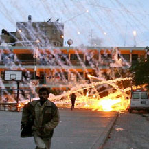 Operation Cast Lead: White phosphorous attack on a school in Gaza. Photo: Muhammad al-Baba, 17 Jan. '09