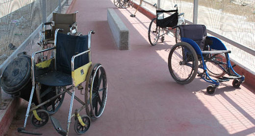 Wheelchairs at Erez Crossing. Photo by Medical Aid for Palestinians, Oct. 2011 