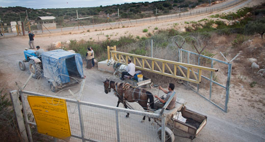 Palestinians cross at an agricultural gate at Jayus, 24 September 2012. Photo: Oren Ziv, activestills.org.