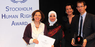 (left to right) Jessica Montell, Salma a-Deb'I, Anne Ramberg, Secretary General of the Swedish Bar Association, Hagai El-Ad. Photo credit: Tom Knutson.