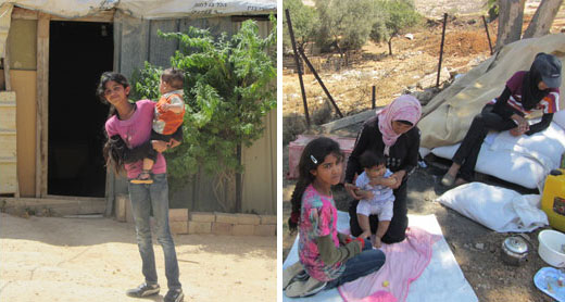 Residents in Tal ‘Adasa before (June 2013) and after the demolitions (19 Aug. 2013). Photos: 'Amer Aruri, B'Tselem