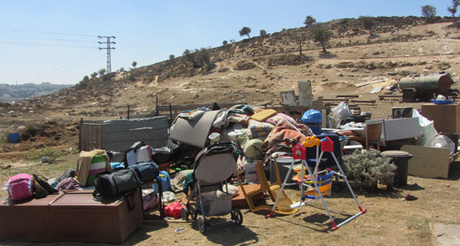 Contents of home Tal 'Adasa after the demolition, 19 Aug. 2013. Photo: 'Amer Aruri, B'Tselem