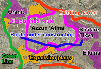 Arial photo of the village of 'Azzun 'Athmah and it's surroundings. Source: Bimkom .