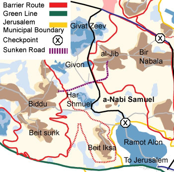 Map of a-Nabi Samwil area and the restrictions on movement