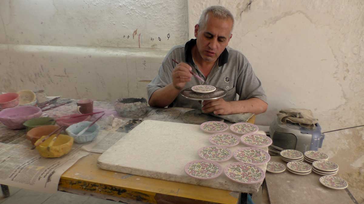 Nael Fakhuri in hi pottery studio. Photo by Manal al-Ja’bri, B’Tselem, 19 June 2017