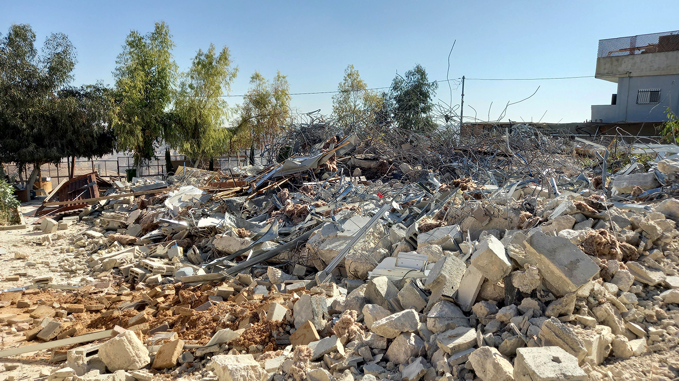 One of the structures destroyed by the Civil Administration in Wadi al-Humos. Photo by 'Amer 'Aruri, B'Tselem, 23 Nov. 2021