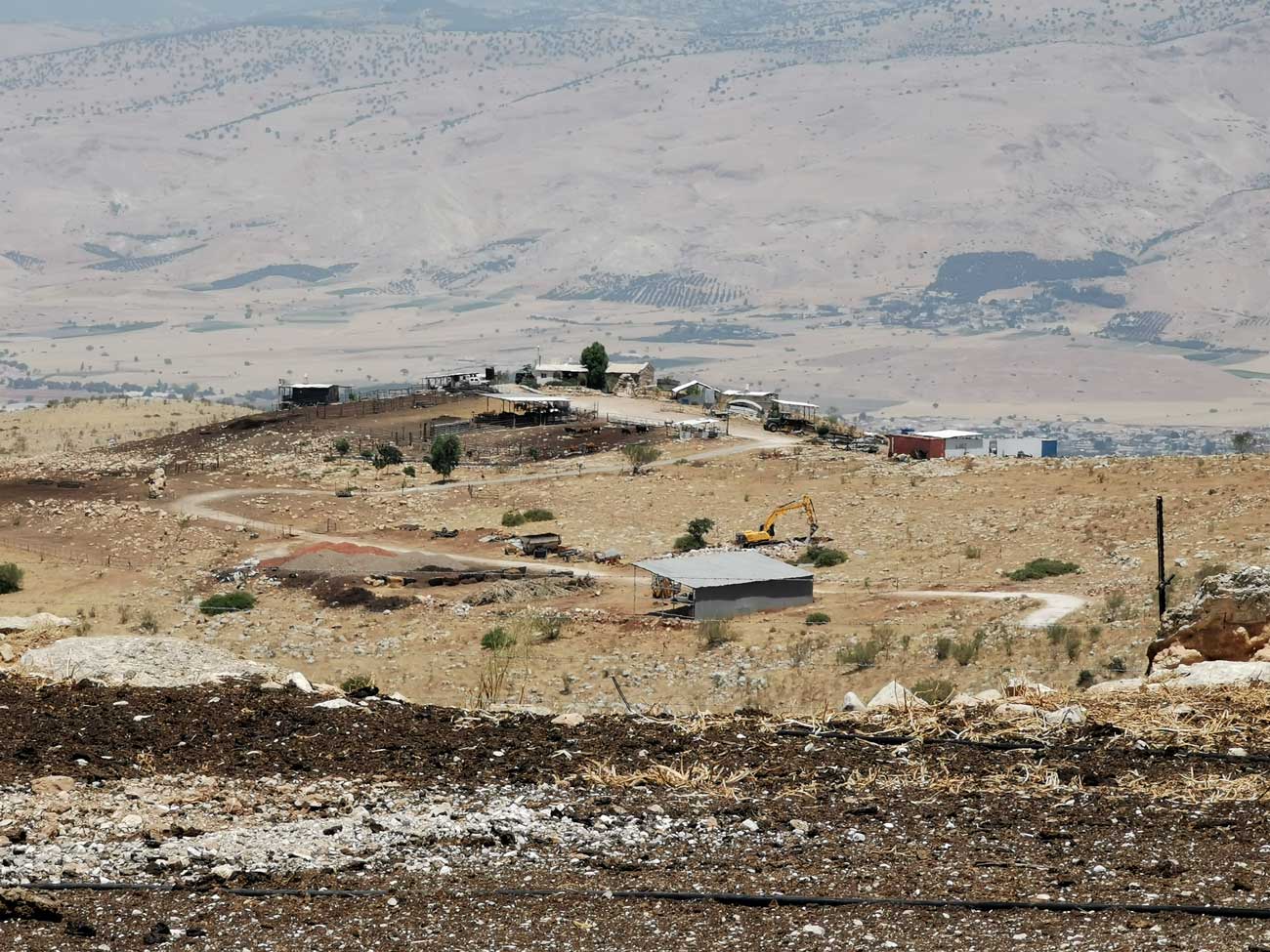 The Um Zuqa farm is one of six “farms” set up by settlers in the northern Jordan Valley in the past five years. The farm was built in 2016 on a site that housed the Palestinian village of Khirbet al-Mzoqah, which Israel demolished after occupying the West Bank.According to a calculation prepared by Kerem Navot at B’Tselem’s request, settlers from Um Zuqa “farm” have taken 14,979 dunams – roughly twothirds of the nature reserve. Settlers from the farm are already cultivating 99 dunams of this land. Photo by 
