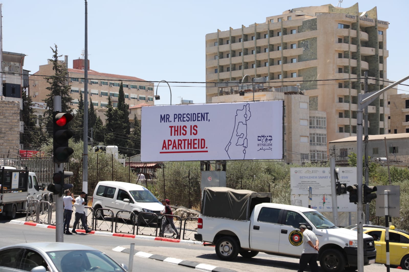 B’Tselem's billboard in Bethlehem: Mr. President, this is apartheid.” Photo by Haidi Motola, B'Tselem.