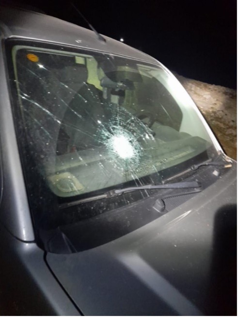 The shattered windshield. Photo courtesy of Abu ‘Aram 