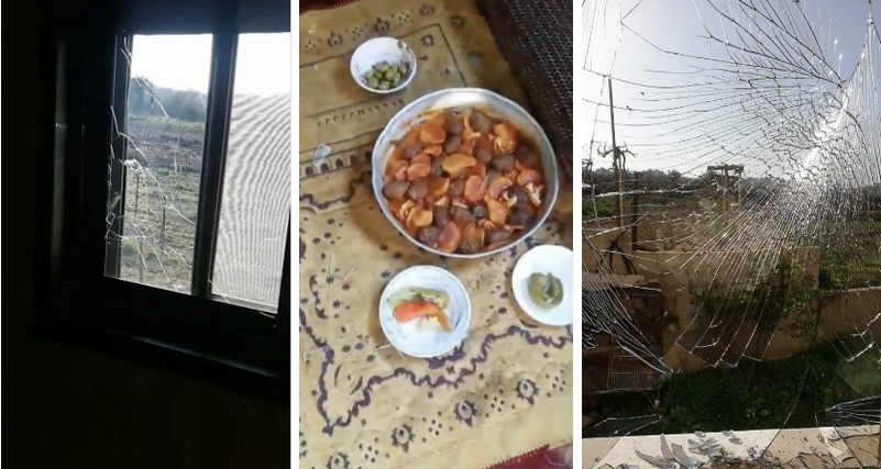 From the right: The shattered window and dining table in Yusef al-Wahidi’s home. From the left: The shattered window in the son’s house. Photos courtesy of the witness. 