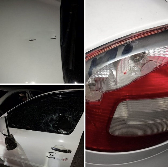 The damage to Islam Samarah’s car. Photos courtesy of the witness. 