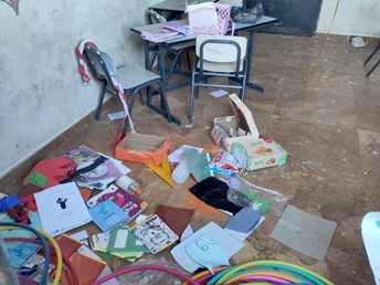 School supplies the settlers threw on the ground. Photo by resident of neighboring village of al-Mughayir 