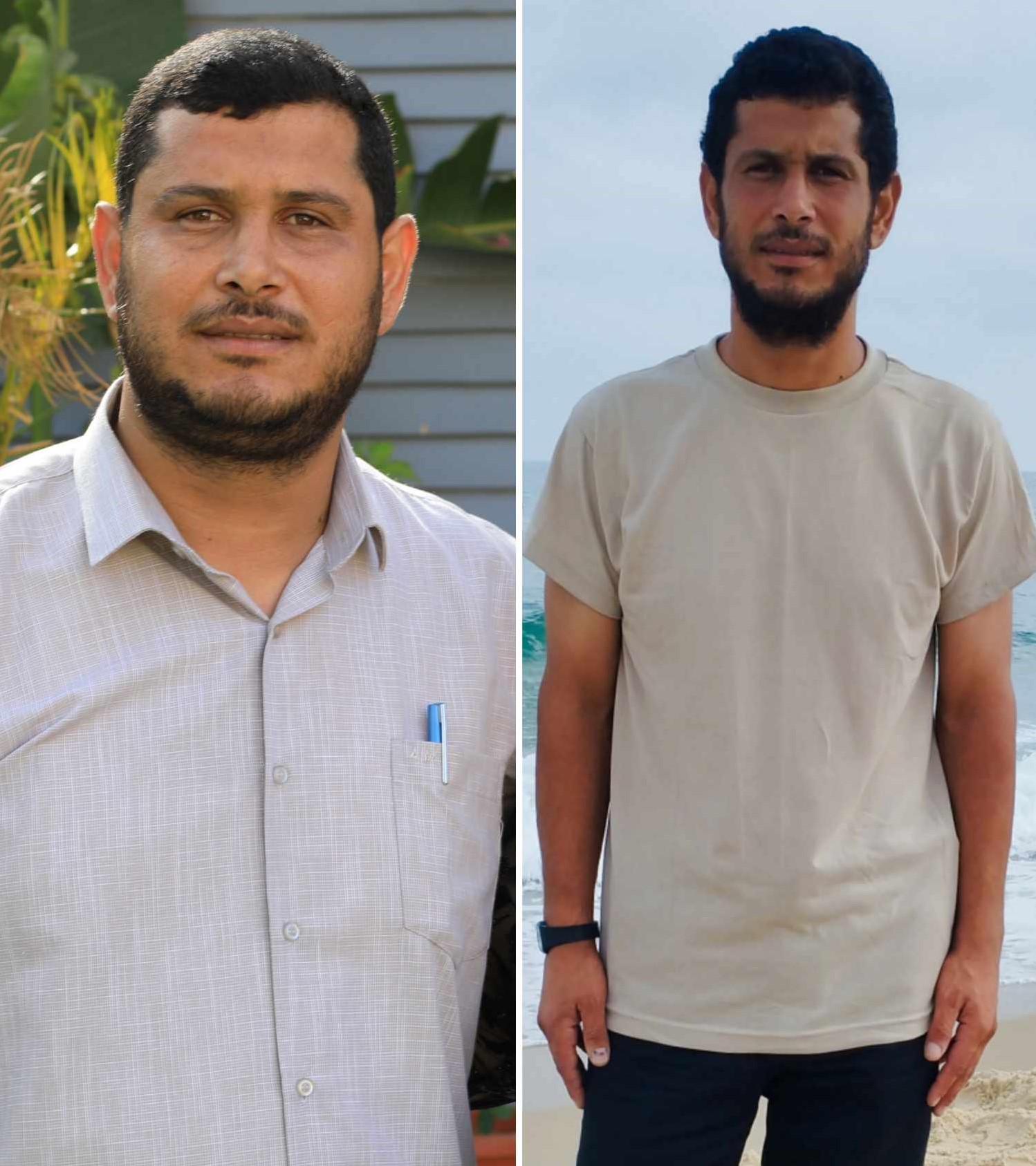 Mahmoud al-Bassiuni before the war and after his release. Photos courtesy of the witness