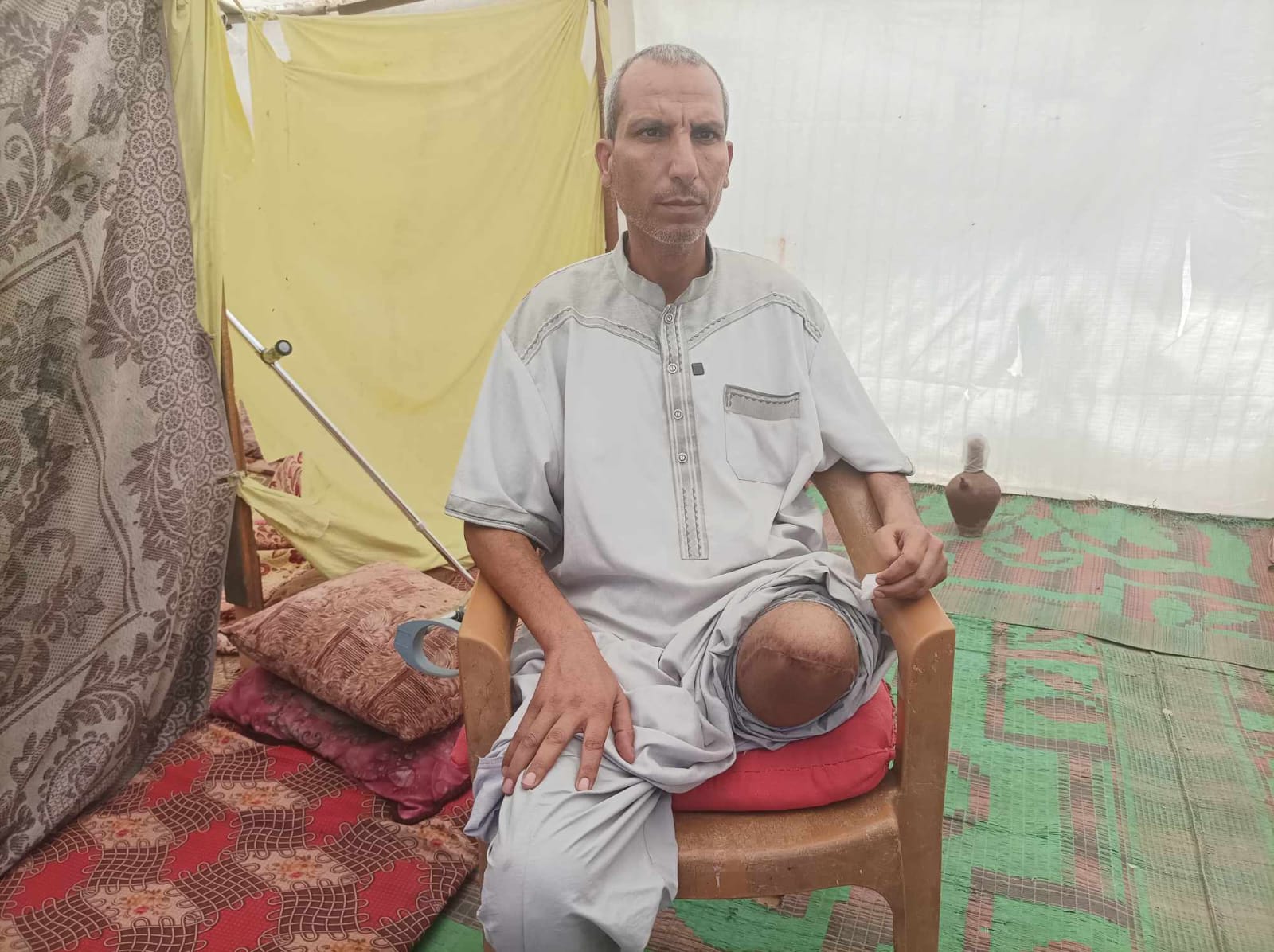 Sufian Abu Saleh in his family’s tent in an IDP camp in Khan Yunis. Photo courtesy of the witness