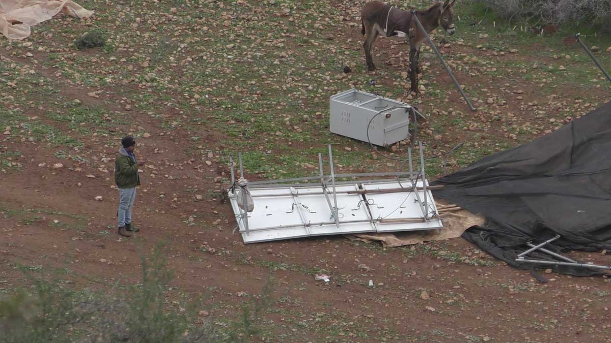 Solar panels smashed by settlers. Photo: ‘Aref Daraghmeh, B’Tselem