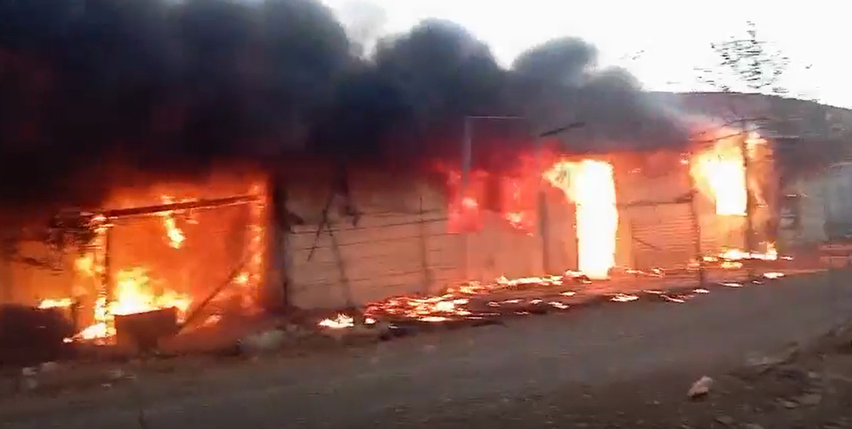 Structures set on fire by settlers in Khallet a-Sidrah. Video footage courtesy of residents
