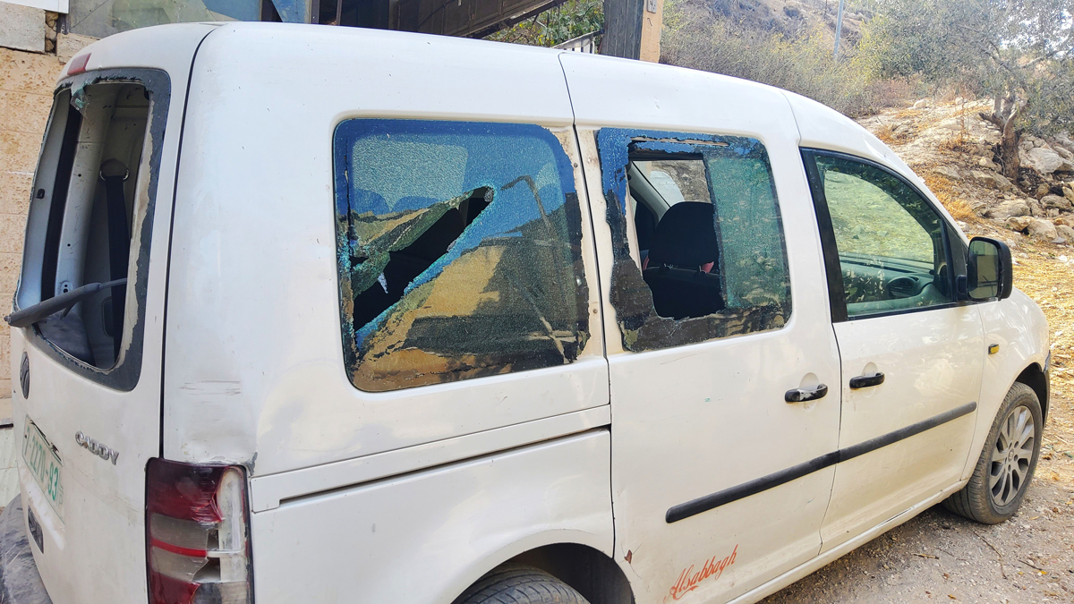 Ahmad Abu Hamadah’s car after the assault. Photo: Salma a-Deb'i, B’Tselem