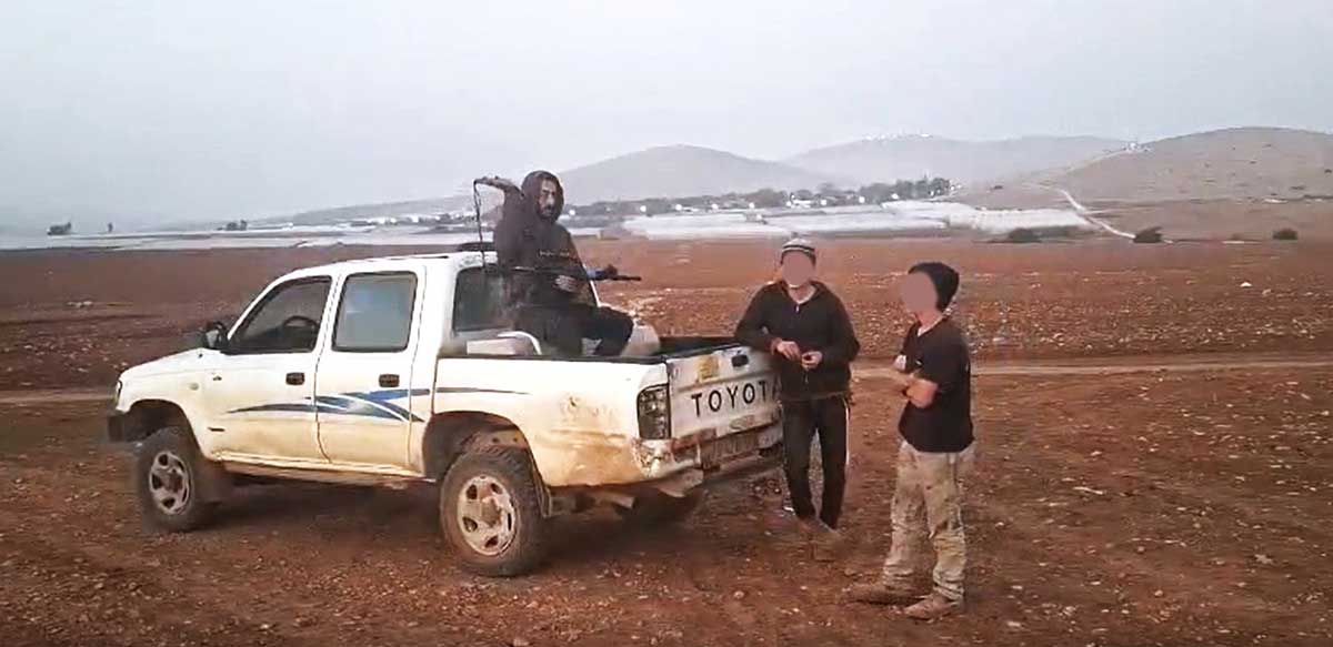 Settlers driving an ATV near one of the residential compounds, 25 Dec. 2025. Still from video footage courtesy of the residents 