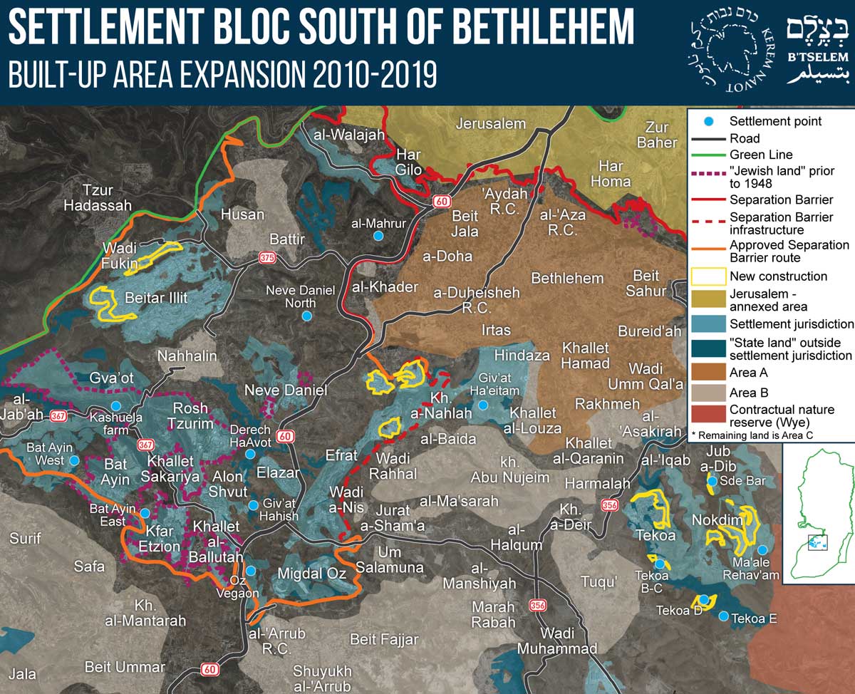 Map of settlement bloc south of Bethlehem, Built-up area expansion 2010-2019