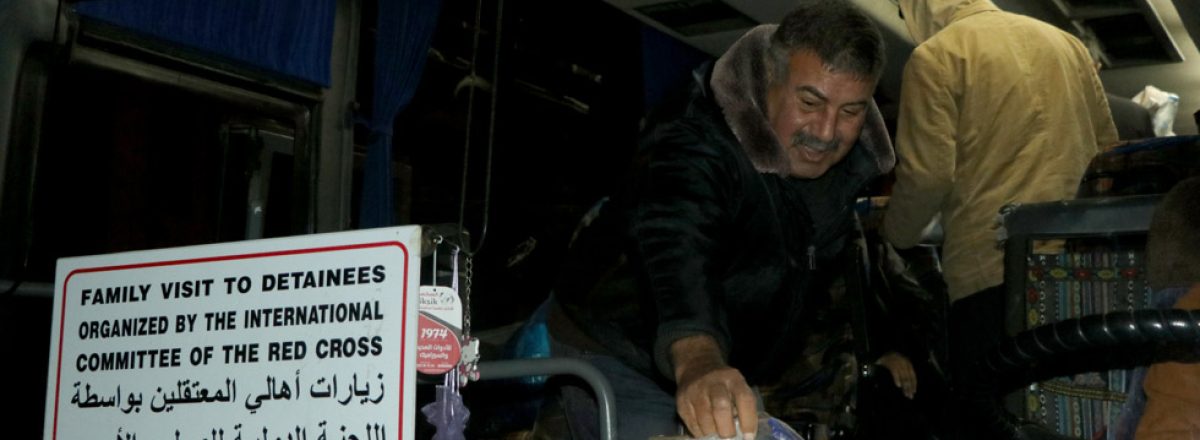 Prisoners’ relatives on the Red Cross prison visit bus. Photo by Muhammad Sabah, B’Tselem, 22 January 2018