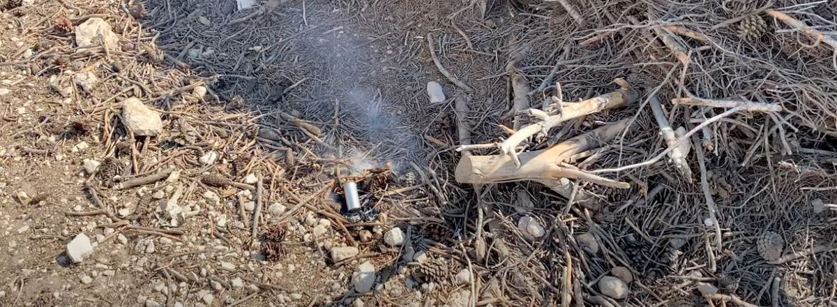 The tear gas canister the soldiers fired at the pile of branches. Still from video