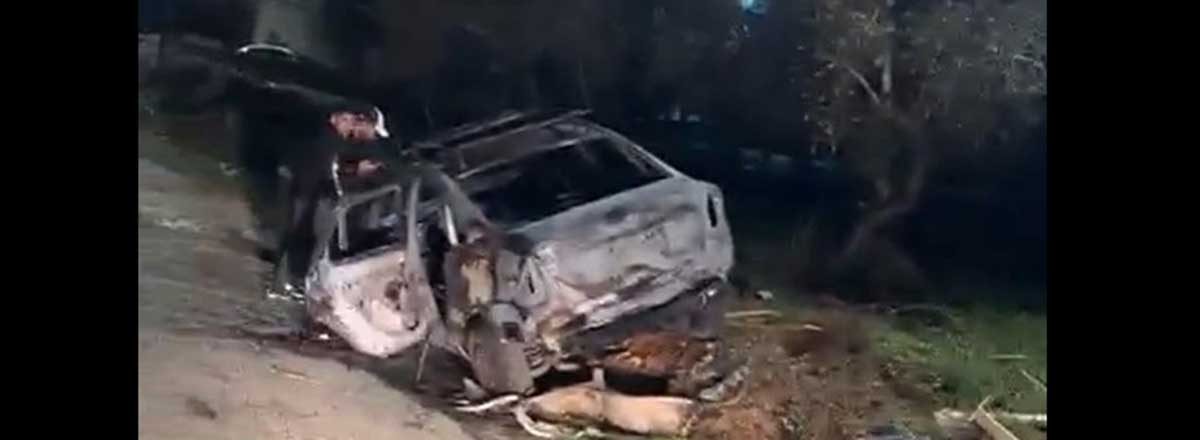 ‘Allan’s burned car. Still from video posted on social media, used under Section 27A 