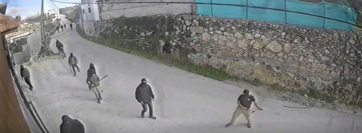 Settlers entering Jalud. Still from security camera footage, courtesy of the residents