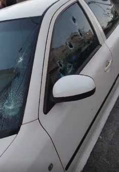 Damage the soldiers caused to the family’s car, which was parked by the house. Still from video footage filmed by a resident 