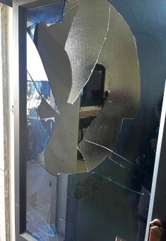 A door that the forces broke in Wafa and Thabet Masalmeh’s home. Photo: Basel Adra, B’Tselem 