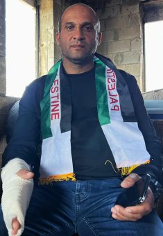 Nidal Zama’arah, Naji’s father, with his broken hand in a cast after being assaulted by soldiers. Photo: Basel Adra, B'Tselem