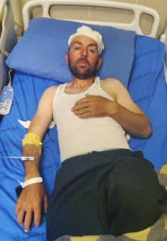 Iyad Dawood at the hospital. Photo: Salma a-Deb’i, B’Tselem 