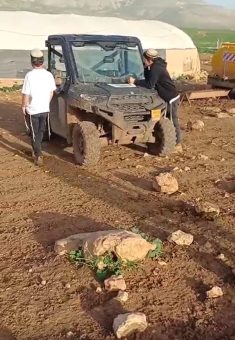 Settlers on an ATV near one of the residential compounds, 31 Jan. 2026. Still from video footage courtesy of the residents 