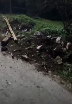 The utility pole the car crashed into before stopping. Still from video posted on social media, used under Section 27A 