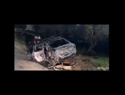 ‘Allan’s burned car. Still from video posted on social media, used under Section 27A 