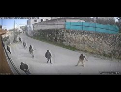 Settlers entering Jalud. Still from security camera footage, courtesy of the residents