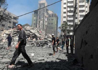 Al-Wehda Street in Gaza city, bombed by Israel. Photo: Mohammed Zaanoun, ActiveStills