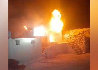 A house burnt by settlers in the community of Khirbet a-Safai a-Tahta