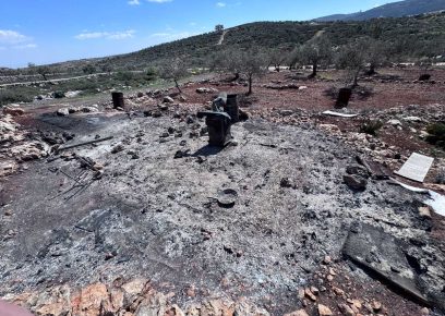 Site of the agricultural structure after it was set on fire. Photo by Mohammad Romaneh, B’Tselem