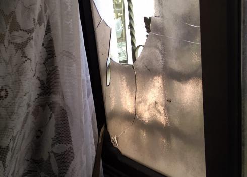 A shattered window in ‘Einabus, 7 June 2020. Photo courtesy of the family