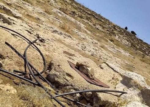 Slashed pipes in Khirbet Jib'it, 1 June 2020. Photo: courtesy of the family