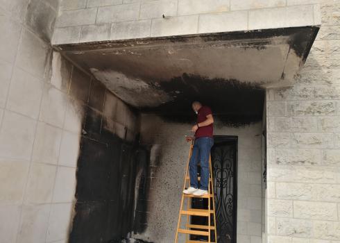 Mosque torched by settlers in Al Bireh, 27 July 2020. Photo: Iyad Hadad, B'Tselem