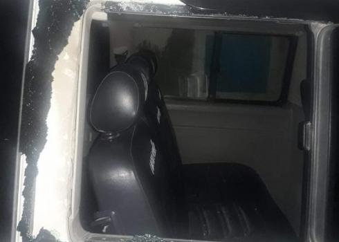 A shattered window in 'Ali Dawabsheh's car, Huwarah junction, 28 Dec. 2020. Photo by Ali Dawabsheh