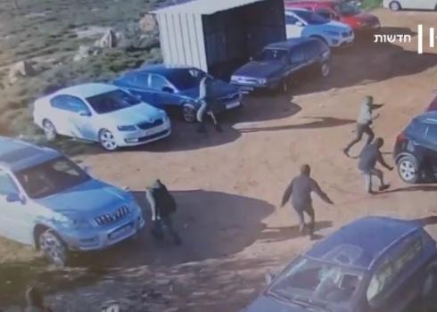 Settlers destroying cars of Palestinian workers parked outside Shilo to work in the settlement, 18 Feb. 2021