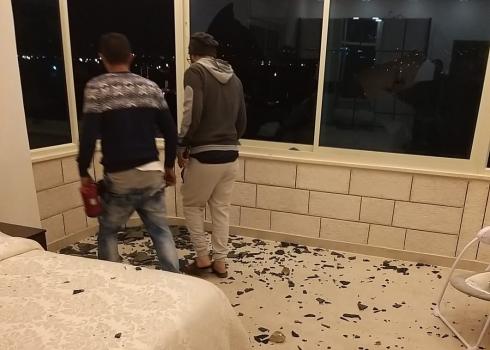 Shattered windows in a Huwara home, 30 Dec. 2020. Photo courtesy of the Qasrawi family