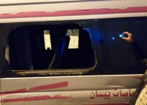 Naser ‘As’us with his minibus, which settlers pelted with stones near ‘Asirah al-Qibliyah, 14 February 2021. Photo courtesy of the witness