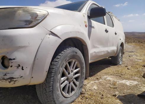 One of the cars whose tires were punctured. Photo by Sahar Vardi