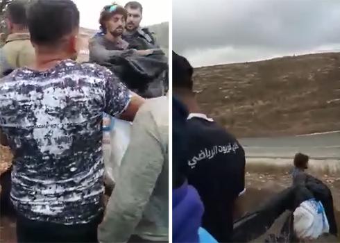 The settler leaving with the sack of olives, in full view of the security forces. Stills from video.