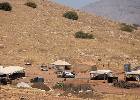 Tents at the current place of residence of the Khirbet Humsah al-Foqa community. Photo by ‘Aref Dagharmeh, B’Tselem, 2 July 2022