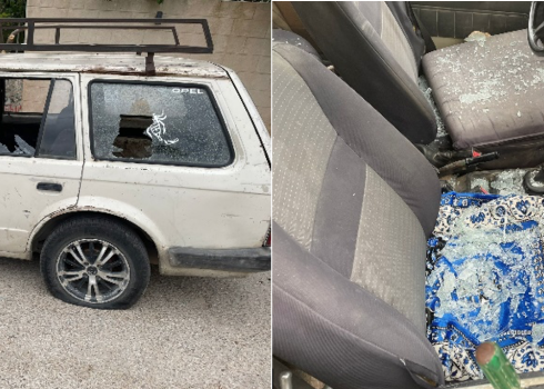 Hani Buziyeh’s car after it was vandalized. Photo: Abdulkarim Sadi, B’Tselem, 10 June 2022
